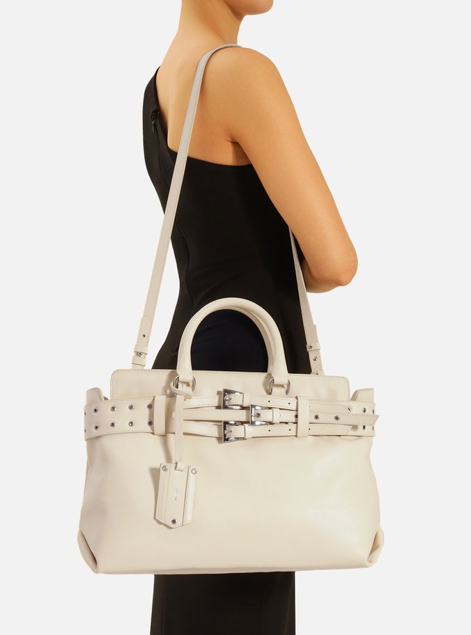 Bolsa Tote Off-White Couro Grande Fivelas