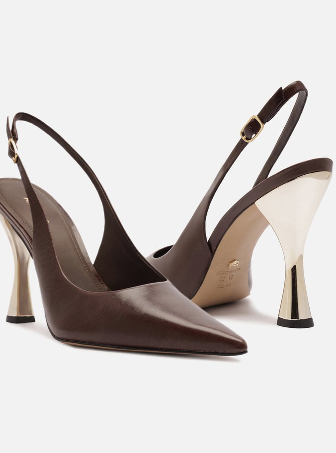 Scarpin Marrom Cacau Couro Salto Alto Slingback