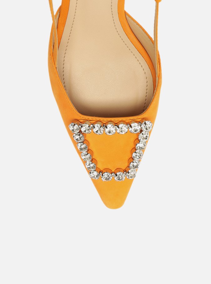 Scarpin Laranja Nobuck Bico Fino Slingback Emily