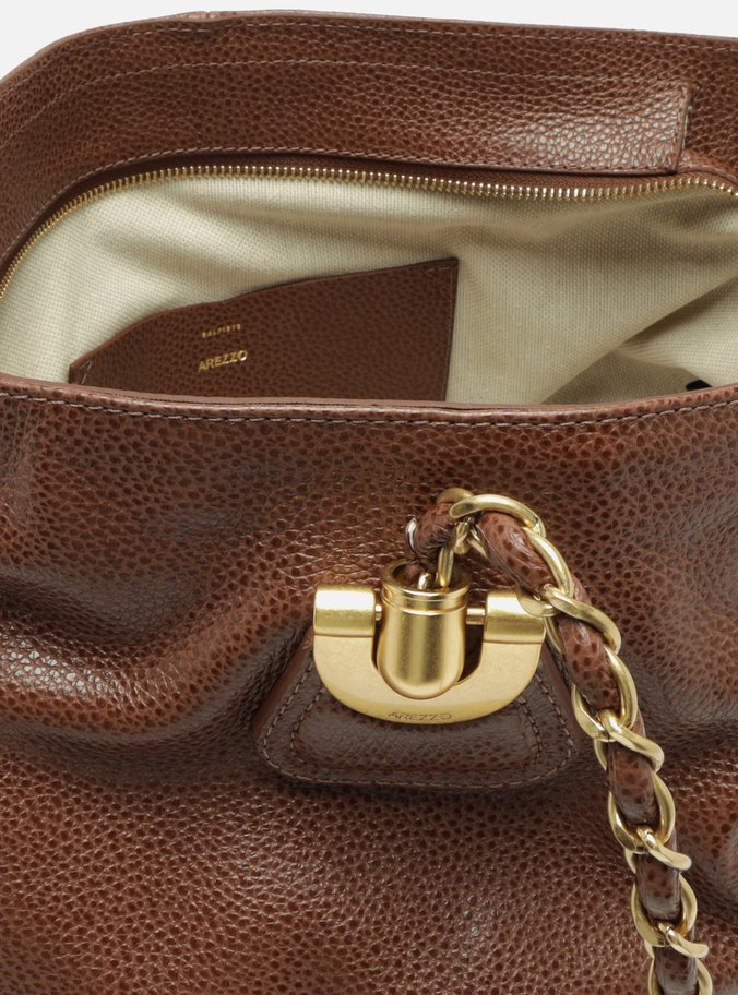 Bolsa Shopping Marrom Couro Grande Franzida