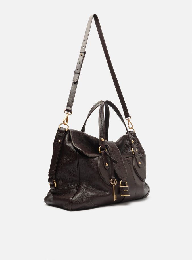 Bolsa Tote Marrom Couro Média Cadeado
