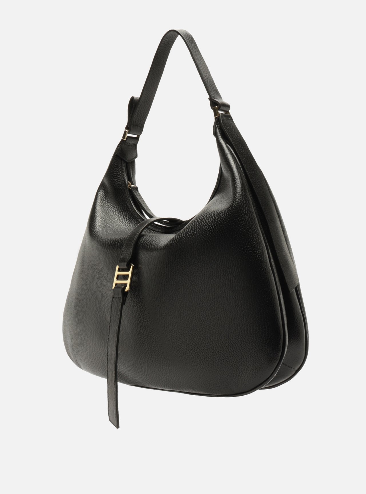 Bolsa Hobo Preta Couro Metais Dourados — foto 2
