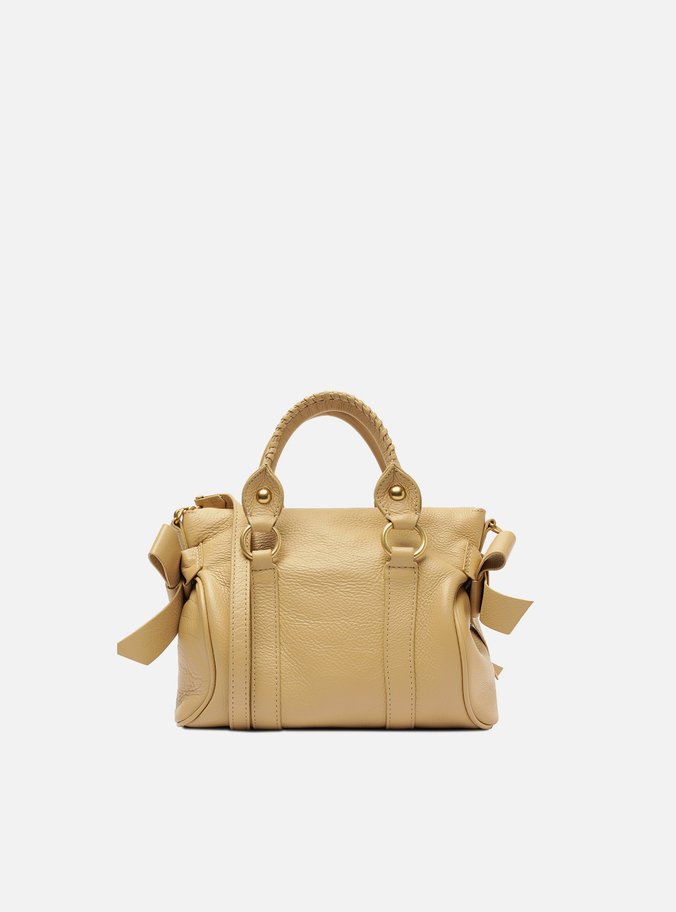 Bolsa Tote Bege Couro Pequena Alças Mix