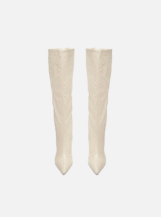 Bota Off-White Croco Cano Longo Salto Fino