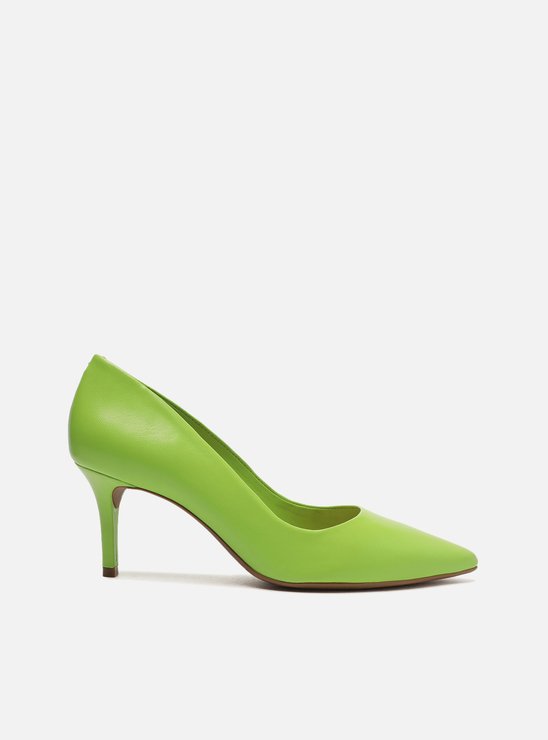 Scarpin Verde Couro Salto Médio Fino