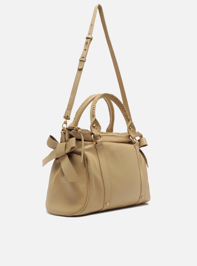 Bolsa Tote Bege Couro Grande Alças Mix