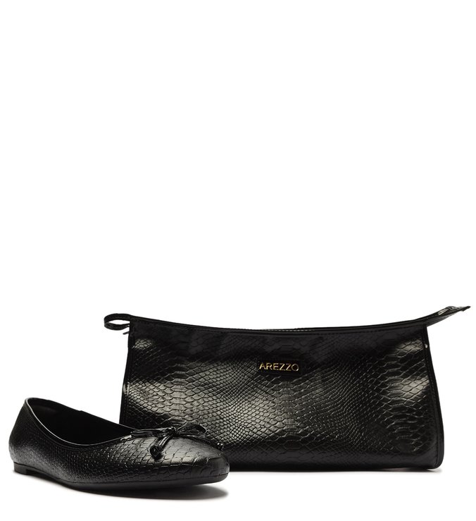 Kit Sapatilha Preta Snake Laço e Necessaire