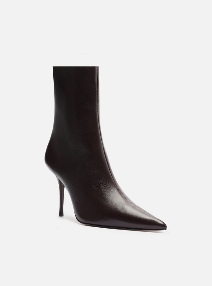 Bota Marrom Couro Cano Curto Salto Alto Fino