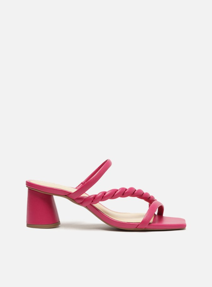 Sandália Rosa Salto Baixo Tiras