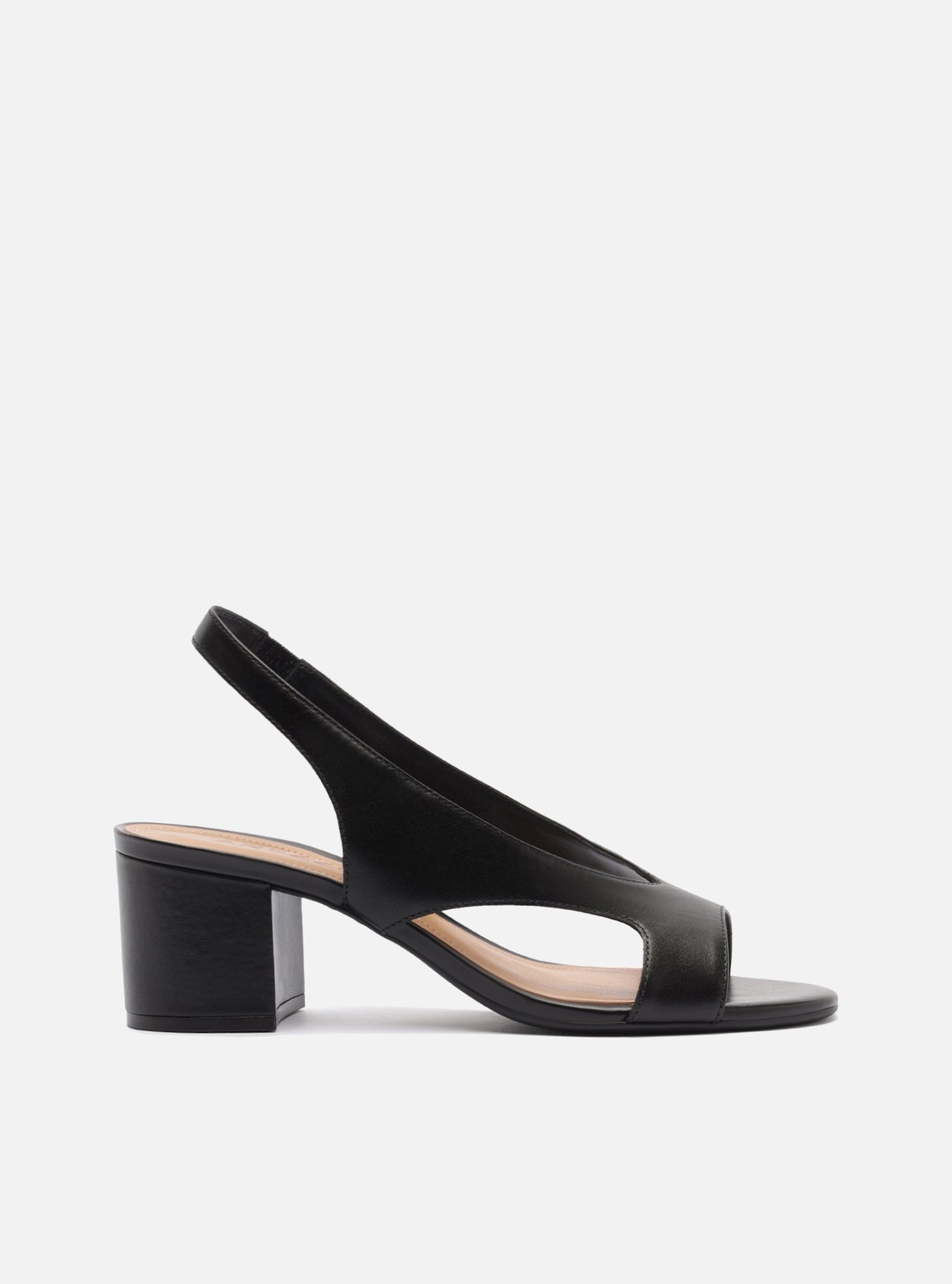 Sandália Preta Couro Salto Médio Slingback — foto 1