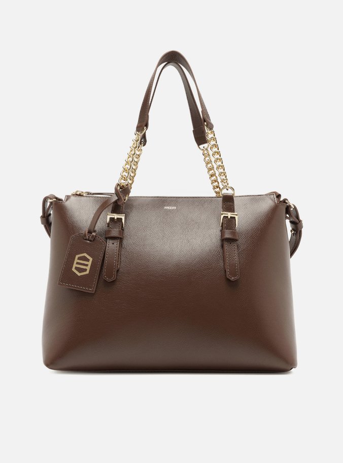 Bolsa Tote Marrom Couro Grande Alça Corrente