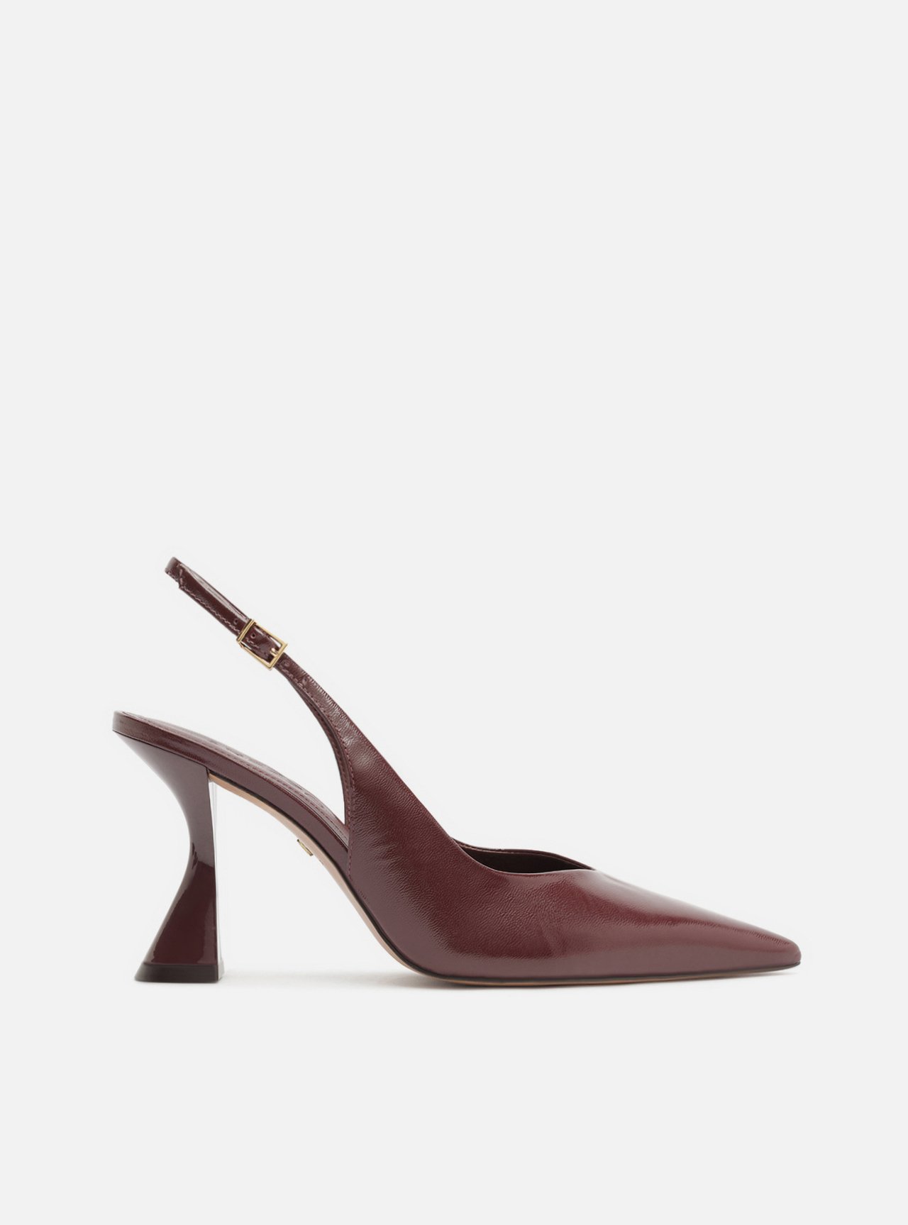 Scarpin Vermelho Couro Salto Geométrico Fivela Slingback — foto 1