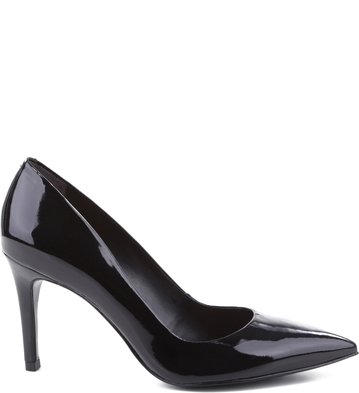 Scarpin Verniz Bico Fino Alto Preto