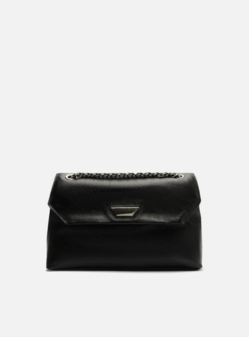 Bolsa Tiracolo Preta Couro Média Metal