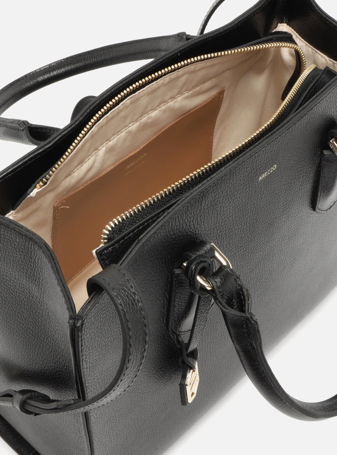 Bolsa Tote Preta Couro Grande Bag Charm Metal