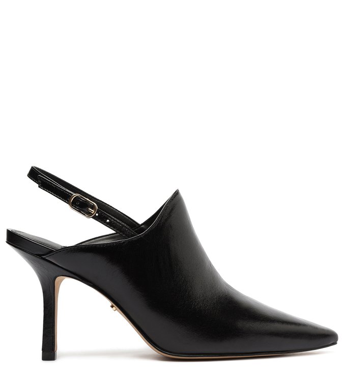 Scarpin Preto Couro Salto Fino Slingback