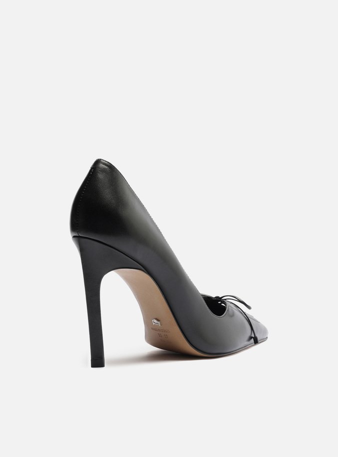 Scarpin Preto Couro Salto Alto Fino Lacing