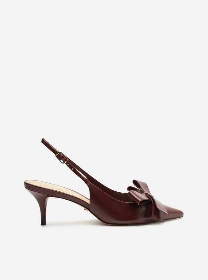 Scarpin Vermelho Couro Slingback Laço Lateral