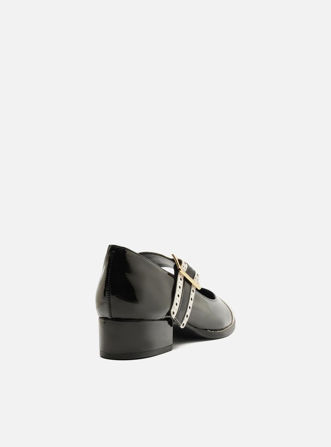Sapato Boneca Preto Verniz Bloco Branco