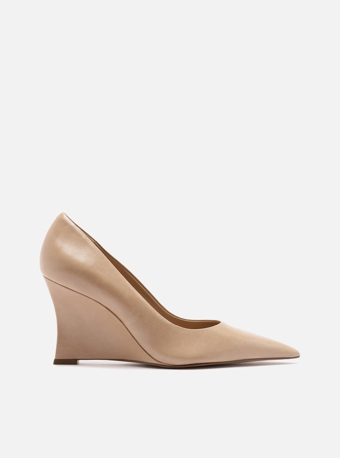 Scarpin Bege Couro Salto Anabela Bico Fino