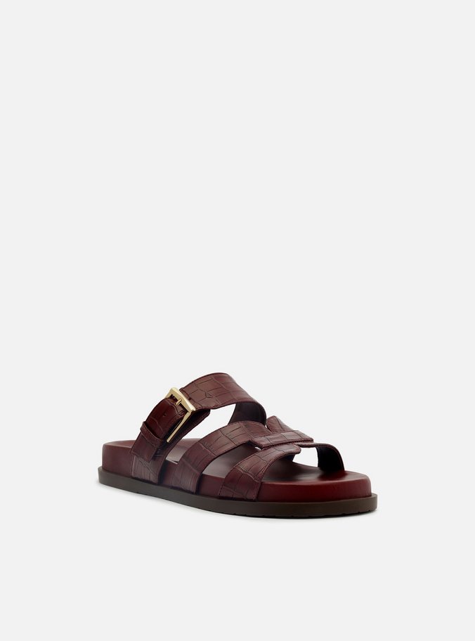Papete Rasteira Vinho Croco Tira Vazada Fivela