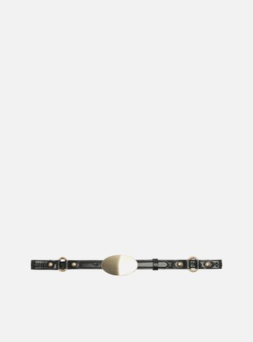 Cinto Preto Couro Fino Fivela Oval Metal