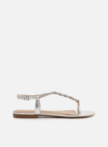 Rasteira Prateada Slim Pedraria Strass