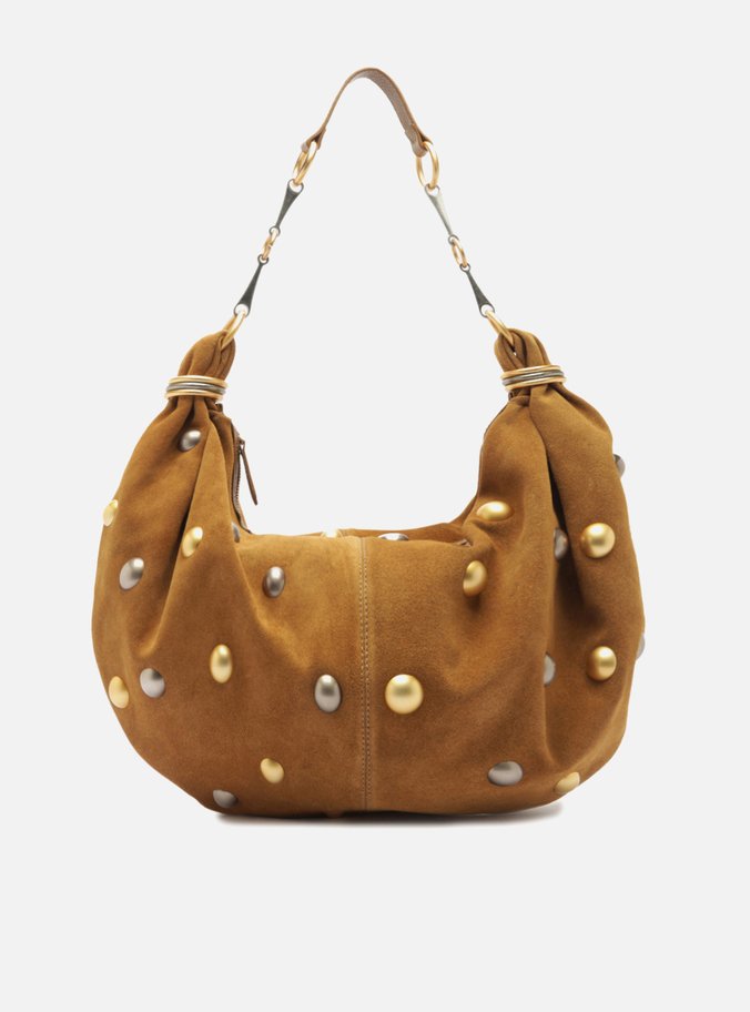 Bolsa Hobo Marrom Couro Acamurçado Grande Esferas