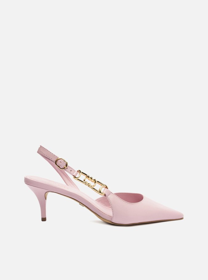 Scarpin Rosa Couro Bico Fino Detalhe Metal