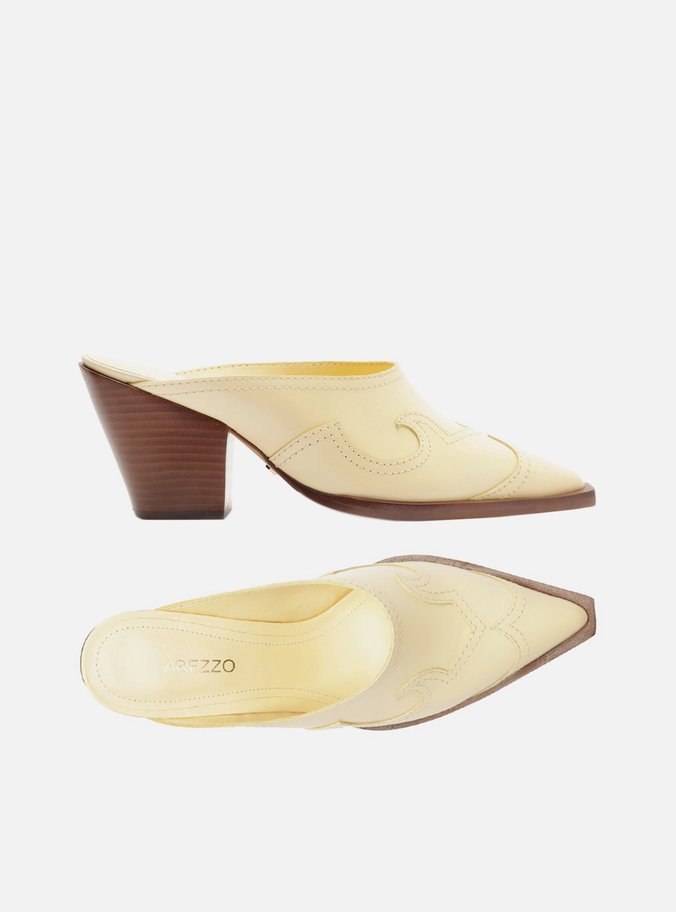 Mule Amarela Couro Salto Bloco Western
