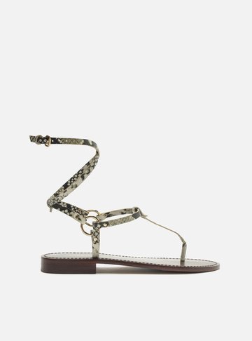 Sandália Rasteira Animal Print Tiras Rebites
