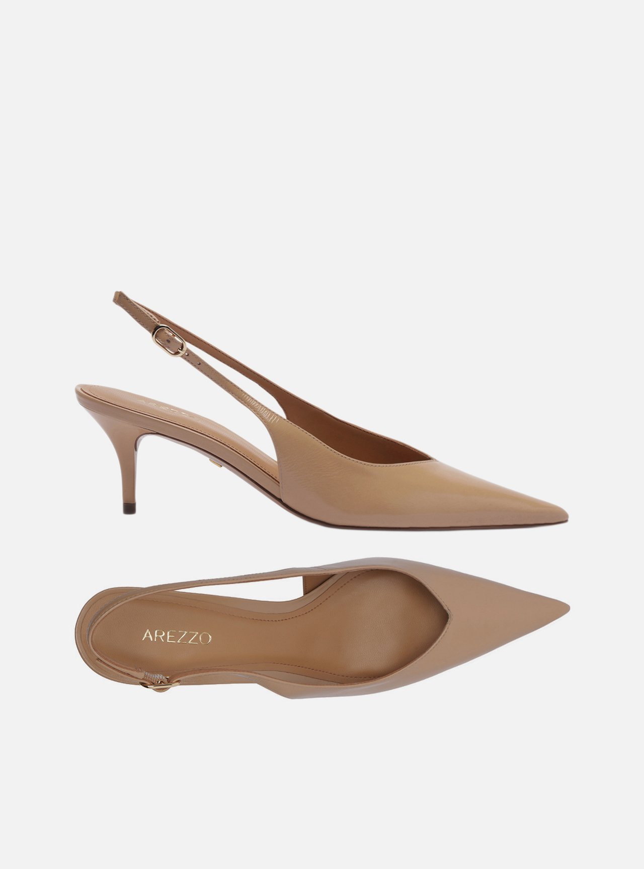 Scarpin Nude Couro Salto Fino Fivela Slingback — foto 5