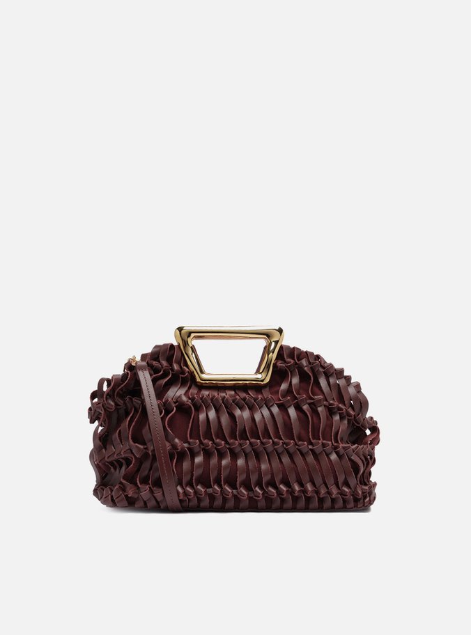 Bolsa Tiracolo Vinho Couro Média Alça Metal
