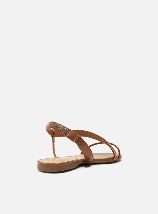 Rasteira Marrom Tira Lateral Curva Strass
