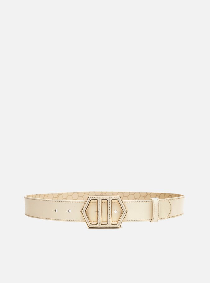 Cinto Off-White Couro Largo Fivela Geométrica Maxi