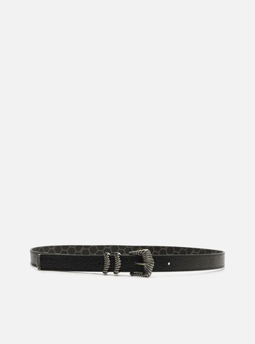 Cinto Preto Couro Fivela Folk