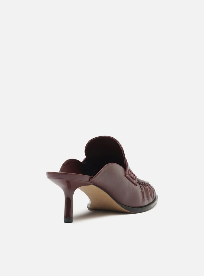 Mule Vinho Couro Salto Fino Franzido Tira