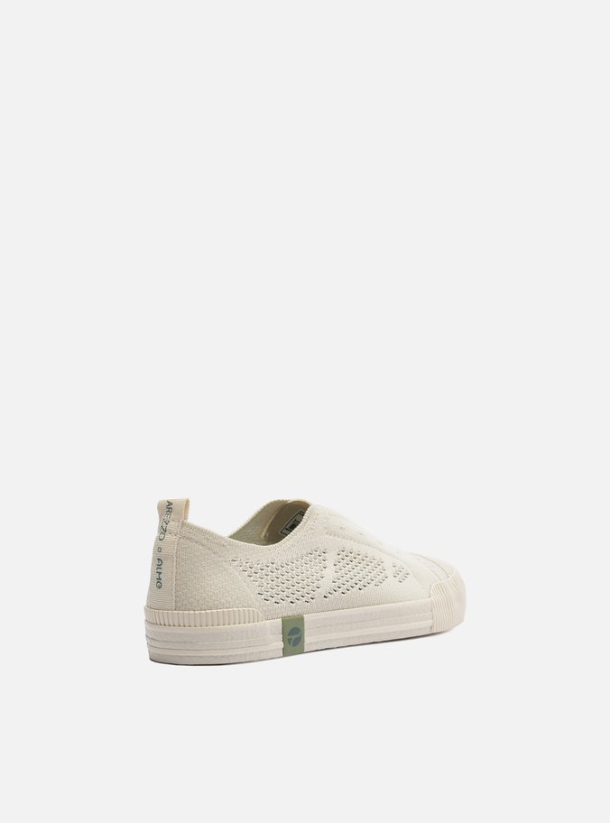 Tênis Slip On Branco Knit Elástico Alme