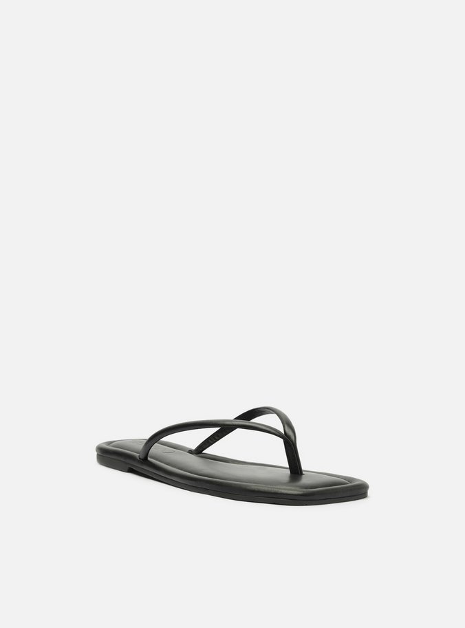 Rasteira Preta Flip Flop Bico Quadrado