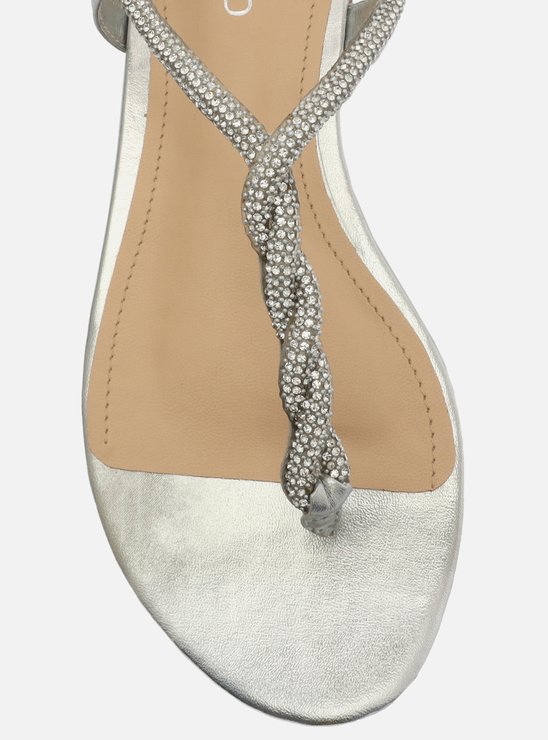 Rasteira Prateada Slim Pedraria Strass