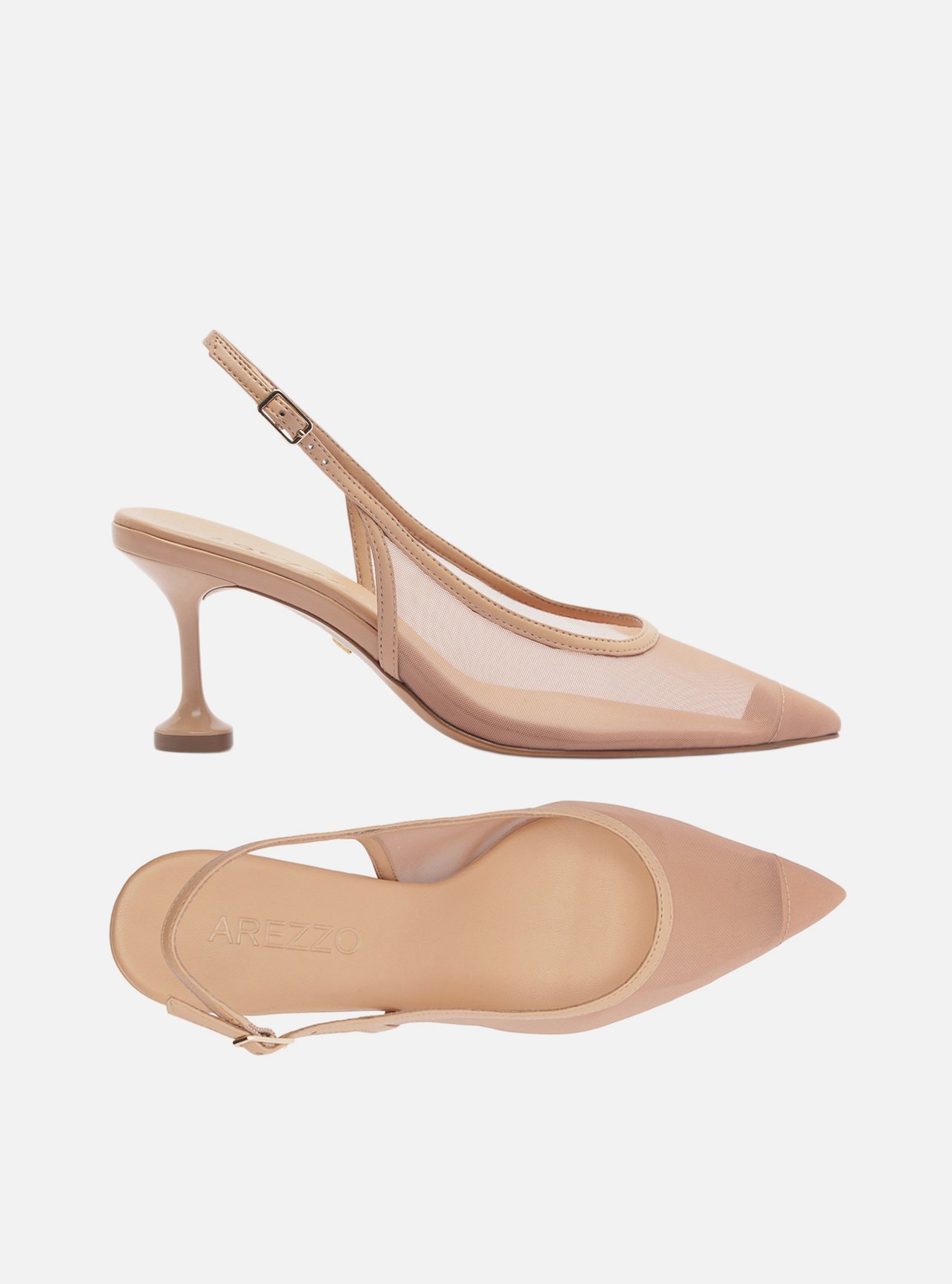 Scarpin Bege Tela Salto Médio Taça Slingback — foto 5