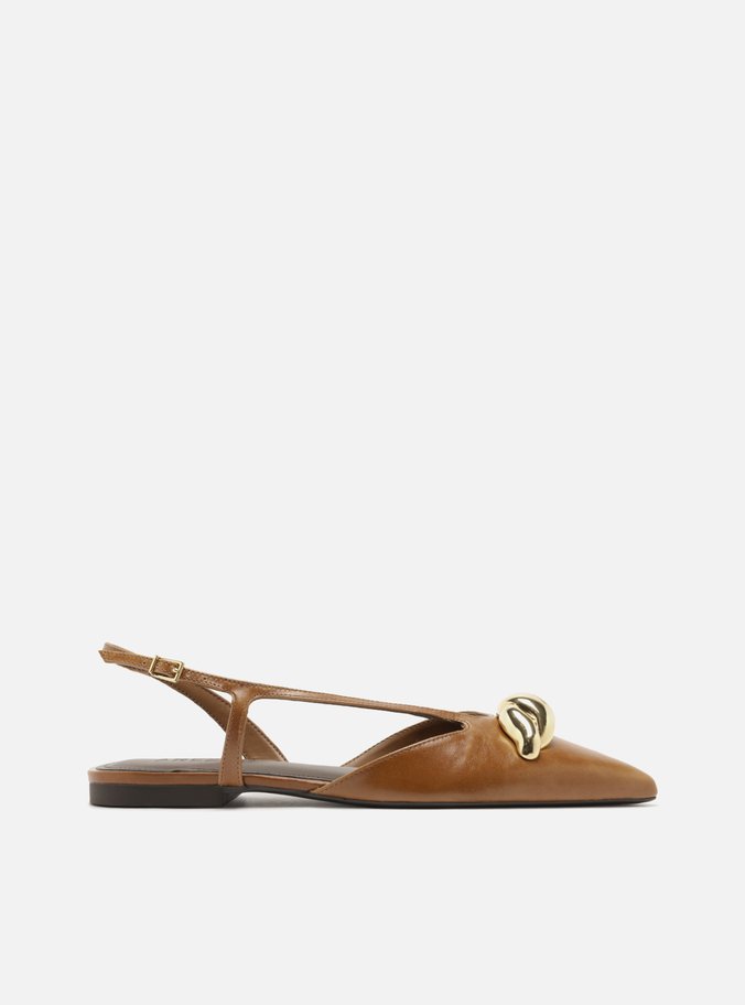 Sapatilha Marrom Couro Bico Fino Slingback