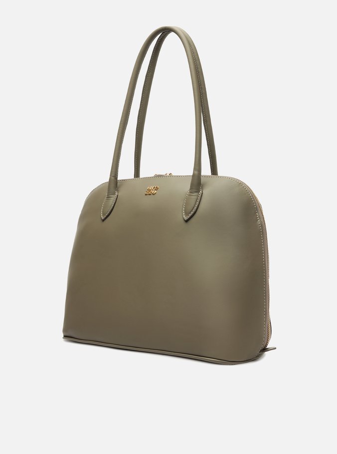 Bolsa Shopping Cinza Couro Grande Assinatura