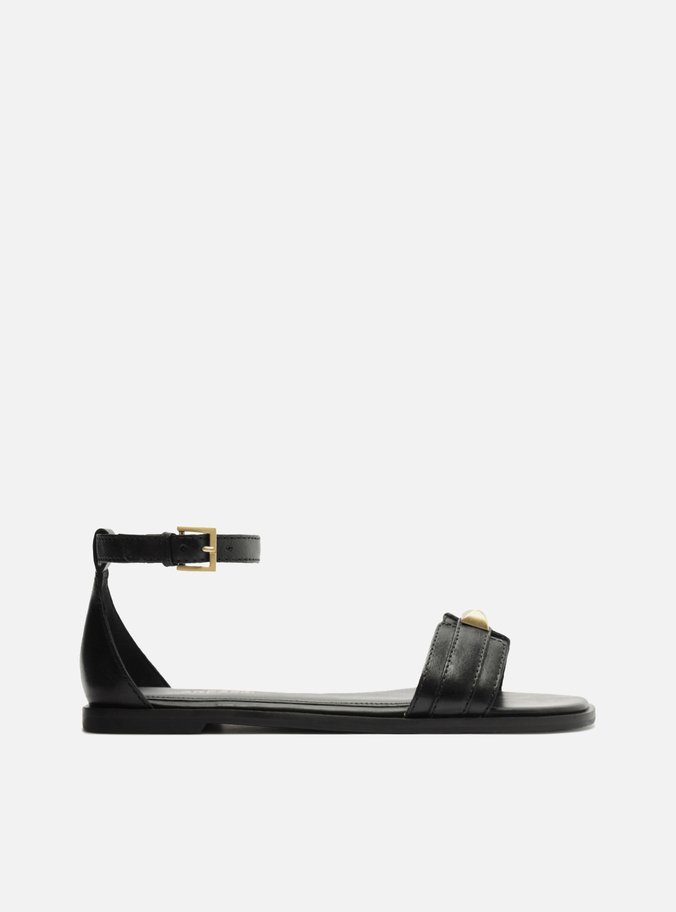 Sandália Rasteira Preta  Salto Rasteiro Fivela