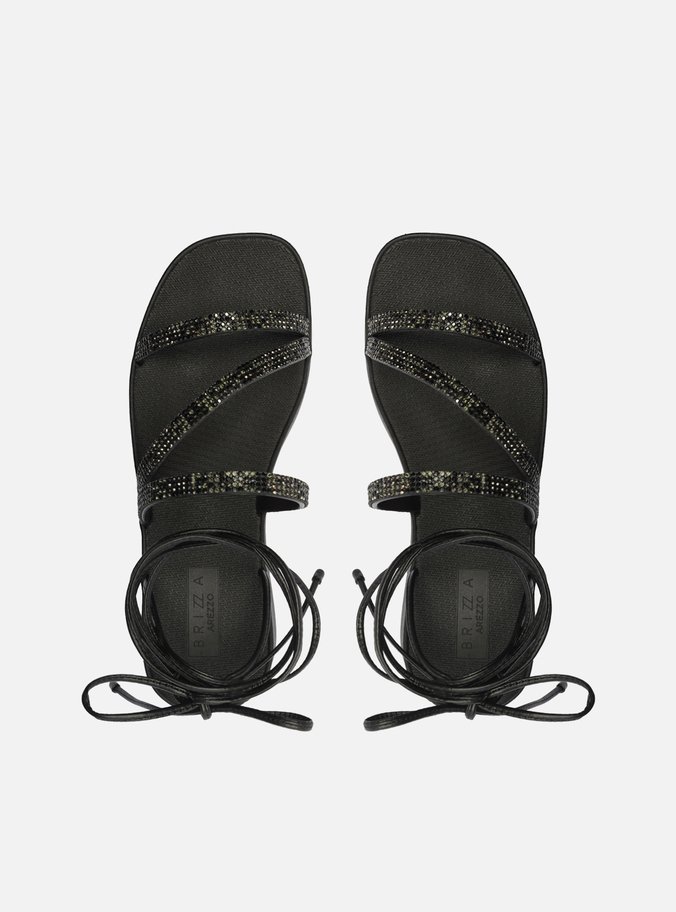 Sandália Preta Flatform Lulu Amarração