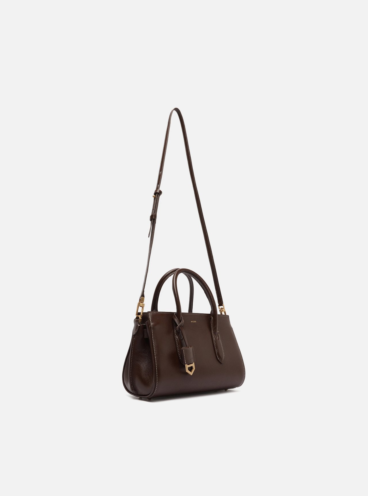 Bolsa Tote Marrom Couro Pequena Metais — foto 5