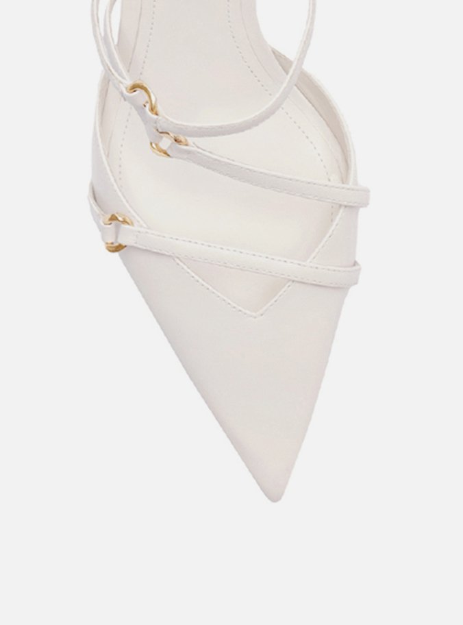 Scarpin Branco Couro Salto Kitten Tiras