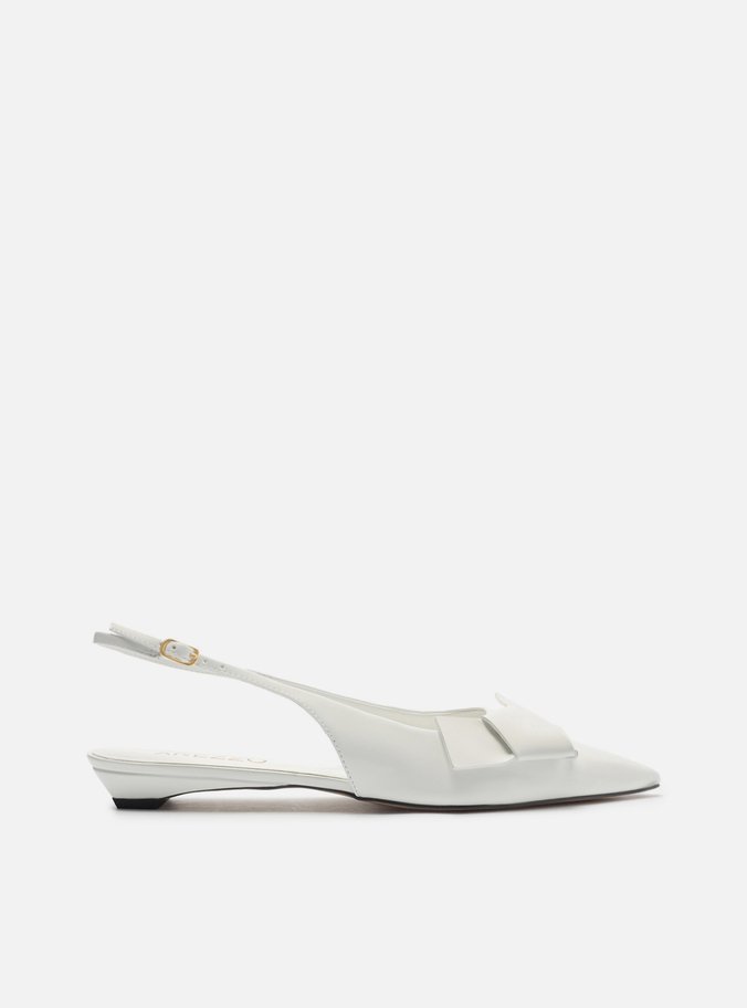 Sapatilha Branca Bico Fino Slingback Laço