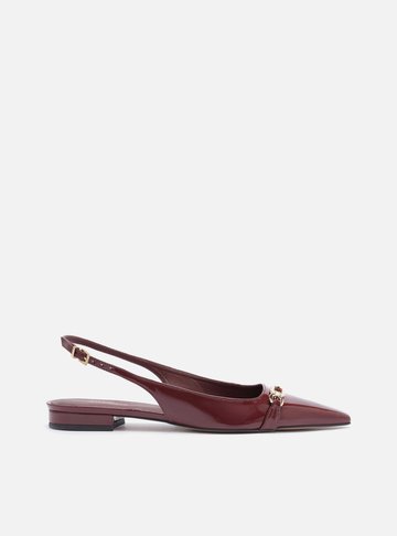 Sapatilha Vermelha Bico Fino Slingback Metal