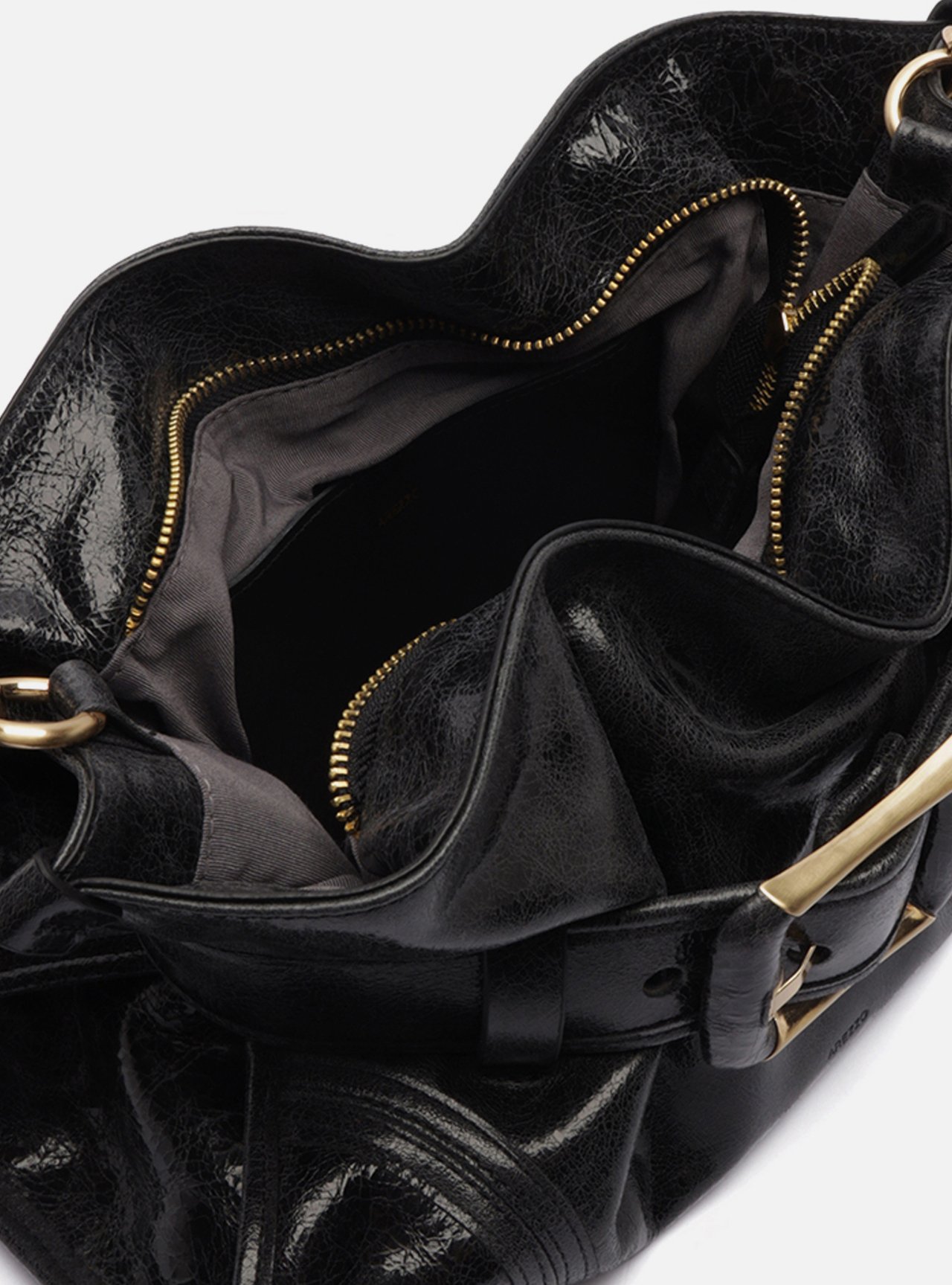 Bolsa Shoulder Preto Couro Grande Maxi Fivela — foto 4